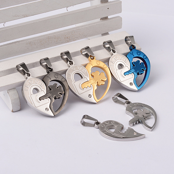 

PandaHall Heart 304 Stainless Steel Rhinestone Split Pendants, Couple Pendants, Mixed Color, 32x31x3mm, Hole: 4x8mm Stainless..., Clear