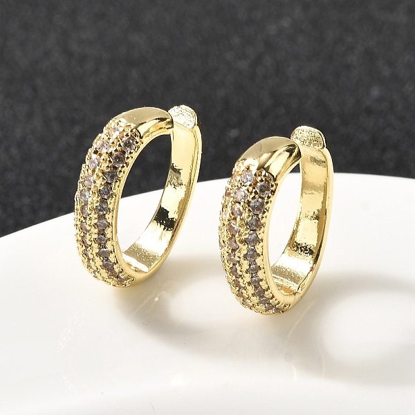 Brass Micro Pave Clear Cubic Zirconia Oval Cuff Earrings