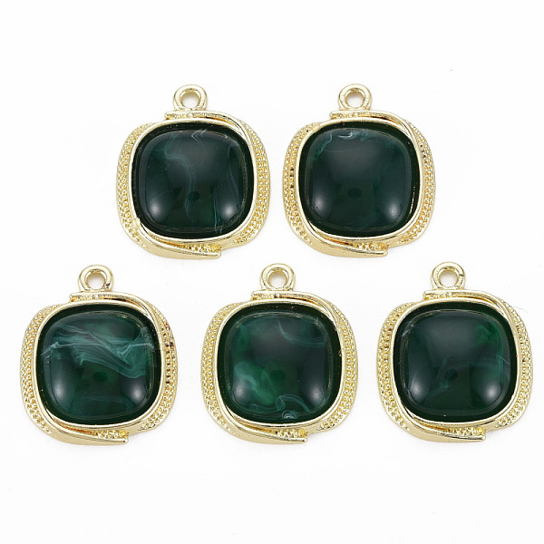 

PandaHall Light Gold Plated Alloy Pendants, with Resin, Cadmium Free & Nickel Free & Lead Free, Square, Dark Green, 22.5x19x6mm, Hole: 2mm...