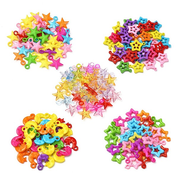 

PandaHall 200Pcs 5 Styles Opaque Acrylic Pendants, Mixed Shape, Mixed Color, 20~28.4x16~24x4~5.5mm, Hole: 2.5~3mm, 40pcs/style Acrylic Star..., Multicolor