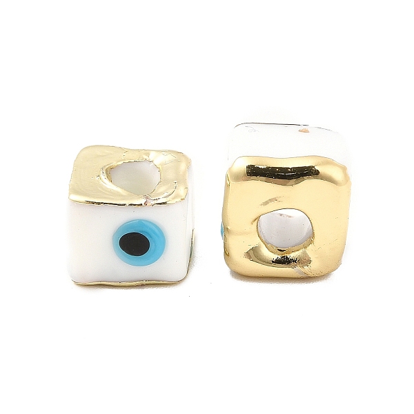 

PandaHall Brass Enamel Beads, Long-Lasting Plated, Real 18K Gold Plated, Square with Evil Eye Pattern, White, 10~12x10~12x8~9mm, Hole...