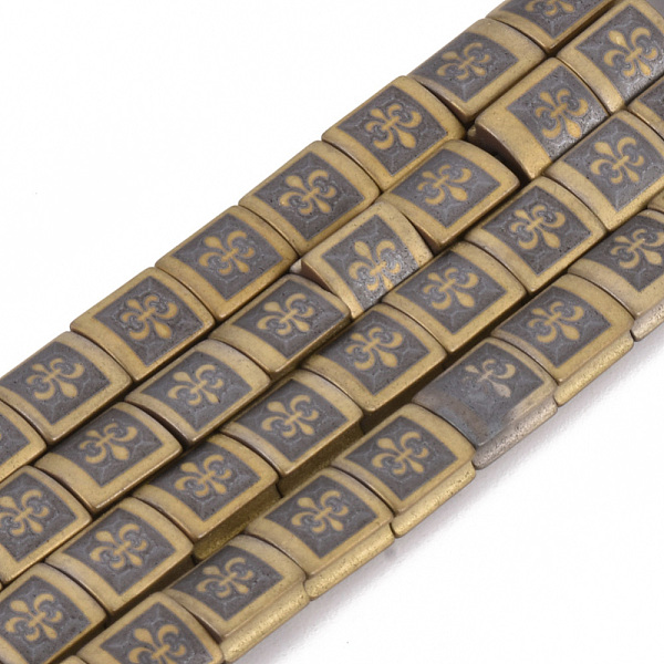 

PandaHall Electroplate Non-magnetic Synthetic Hematite Beads Strands, Matte Style, Rectangle with Fleur De Lis, Golden Plated, 6x5x3mm, Hole...