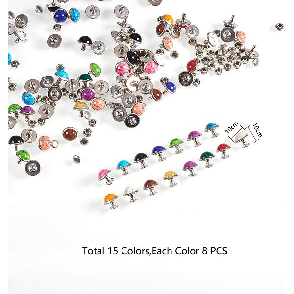 Superdant 120 Juegos 15 Colores Turquesa Remaches Remaches De Doble Tapa Tubular Para Cuero / Cinturón / Bolso Decoración De Cuero