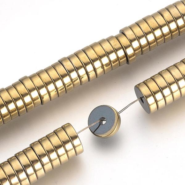 

PandaHall Electroplate Non-magnetic Synthetic Hematite Beads Spacers Strands, Heishi Beads, Flat Round/Disc, Light Gold Plated, 6x2mm, Hole...