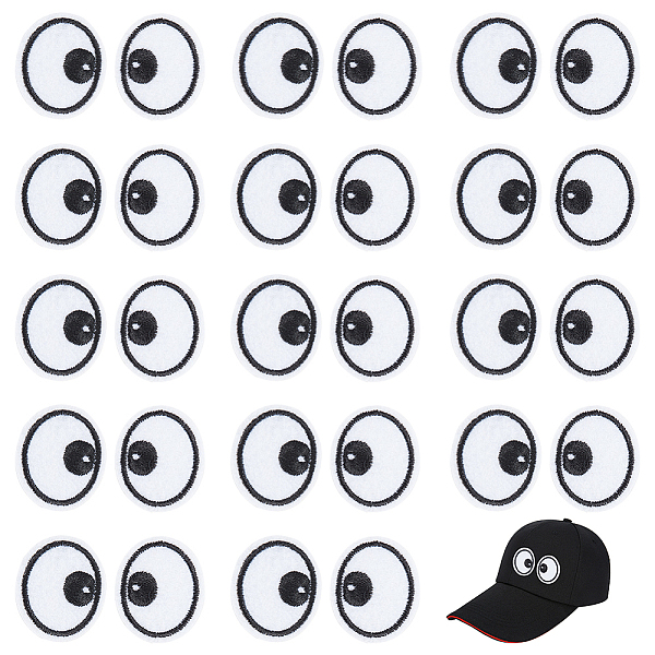 PandaHall BENECREAT Polyester Embroidery Cloth Iron on Patches, Costume Accessories, Cartoon Eyes, White, 35x29x1.5mm, 20 pairs/box...