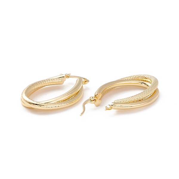 

PandaHall Chunky Textured Huggie Hoop Earrings for Women, Real 18K Gold Plated, 35x22x5mm, Pin: 0.3mm Brass Oval