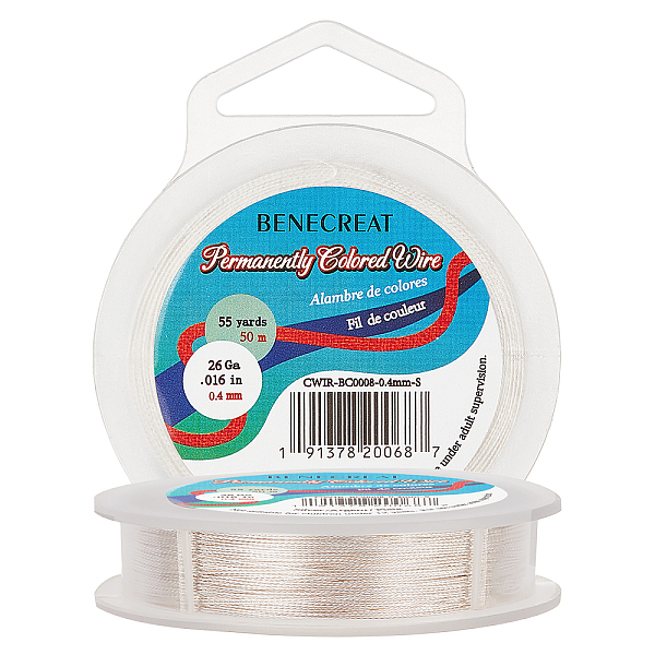 PandaHall BENECREAT 3 Strands Copper Craft Wire, Long-Lasting Plated, Twisted Round, Silver, 26 Gauge, 0.4mm, about 50m/roll Copper Twisted...