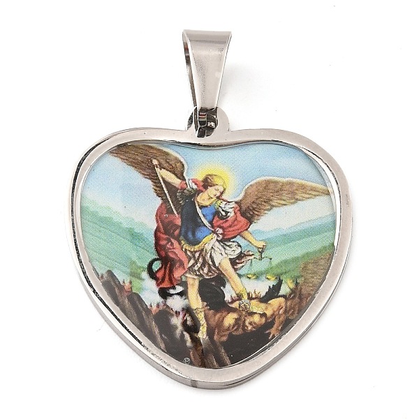 

PandaHall 304 Stainless Steel Pendants, with Enamel, Heart with Saint Charm, Religion, Stainless Steel Color, 31x29x2mm, Hole: 9x5.5mm...