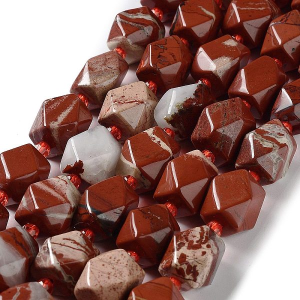 

PandaHall Natural Red Jasper Beads Strands, with Seed Beads, Faceted, Rhombus, 12~15x9~12x9~12mm, Hole: 1~1.2mm, about 20~21pcs/strand...