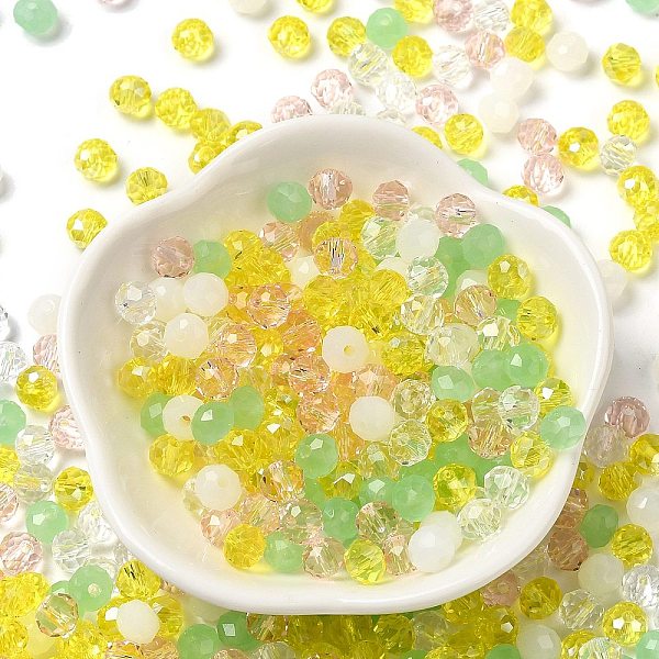 

PandaHall Glass Beads, Faceted, Rondelle, Champagne Yellow, 6x5mm, Hole: 1mm, about 2360pcs/500g Glass Rondelle
