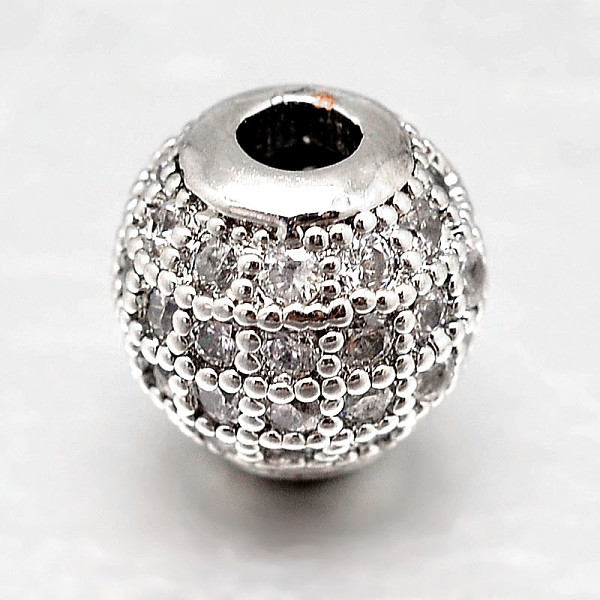 

PandaHall Round Brass Micro Pave Cubic Zirconia Beads, Clear, Platinum, 10mm, Hole: 2mm Brass+Cubic Zirconia Round Clear
