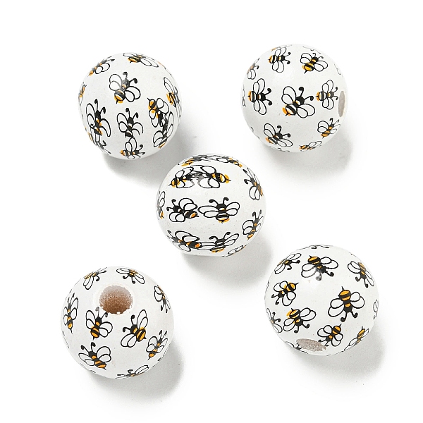 

PandaHall Printed Wood European Beads, Round with Bees Pattern, White, 15.5~16mm, Hole: 4~4.5mm Wood Round White