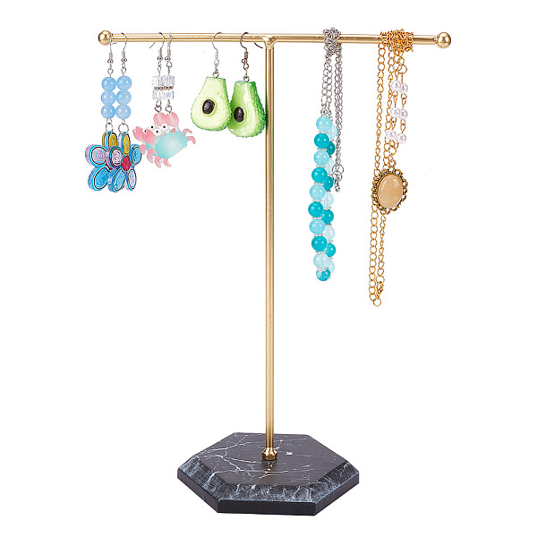 

PandaHall Golden Tone T Bar Iron Earring Displays Stands, with Marble Stone Base, Jewelry Display Rack, Jewelry Tree Stand for Earring, Ring..., Black