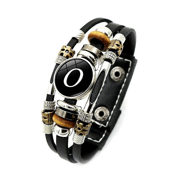 

PandaHall Braided Bead Bracelets, Leather Cord Multi-Strand Bracelets, Glass Letter Bracelet, Letter O, 8-1/8 inch(20.5cm) Leather Letter O..., Black
