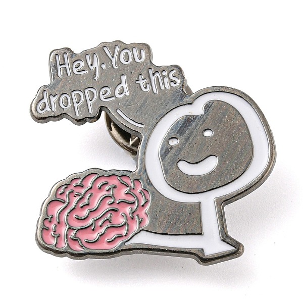 

PandaHall Word Hey You Dropped This Funny Brain Alloy Enamel Pin Broochs, Cadmium Free & Lead Free, Gunmetal, 29x29x1.5mm Alloy+Enamel Word