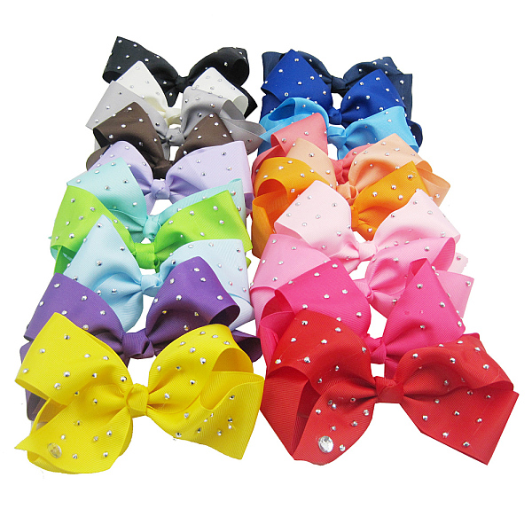 

PandaHall Grosgrain Bowknot Alligator Hair Clips, with Iron Alligator Clips, Acrylic Rhinestones, Mixed Color, 150mm Cloth Multicolor