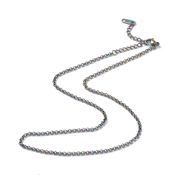 

PandaHall Ion Plating(IP) 304 Stainless Steel Rolo Chain Necklace for Men Women, Rainbow Color, 15.67 inch(39.8cm) 304 Stainless Steel