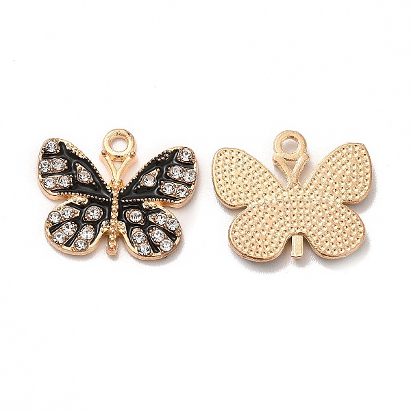 

PandaHall Alloy with Rhinestone Enamel Pendants, Butterfly Charms, Golden, 16.5x19x2mm, Hole: 1.5mm Alloy Rhinestone+Enamel Butterfly Black