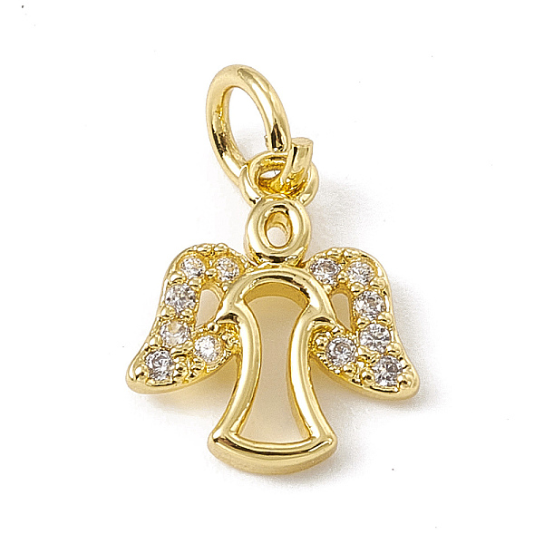 

PandaHall Brass Micro Pave Cubic Zirconia Charms, with Jump Rings, Angel Charms, Real 18K Gold Plated, 12x10x1.5mm, Hole: 3.4mm Brass+Cubic..., Clear