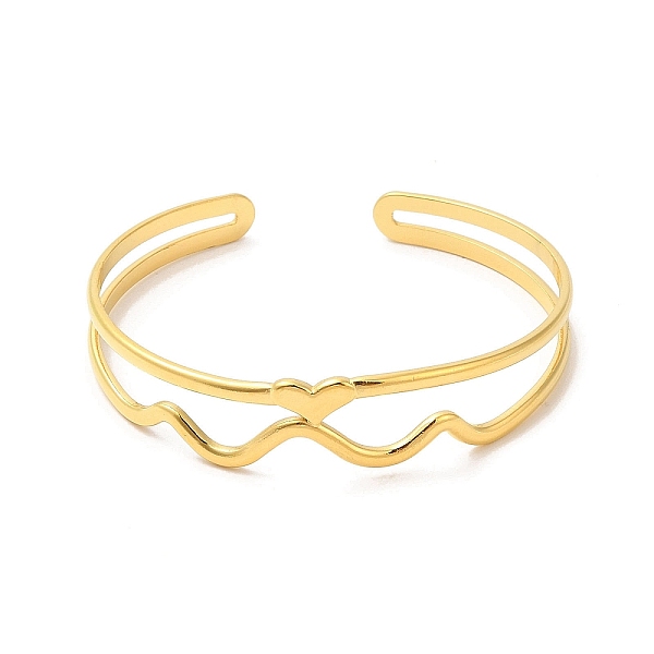 

PandaHall Ion Plating(IP) 304 Stainless Steel Heart Wave Cuff Bangles, Jewelry for Women, Real 18K Gold Plated, Inner Diameter: 2-1/8~2-1/4...