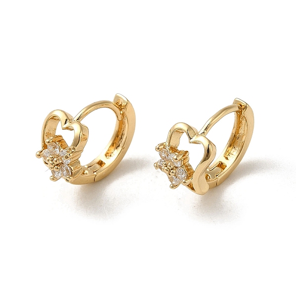 

PandaHall KC Gold Plated Brass Micro Pave Cubic Zirconia Hoop Earring, Flower, 12x7.5mm Brass Flower Clear