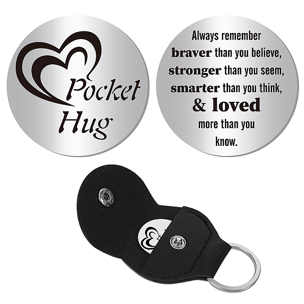 

PandaHall CREATCABIN Inspirational Gift Pocket Hug Token Encouragement Keychain Long Distance Relationship Keepsake Stainless Steel..., Black
