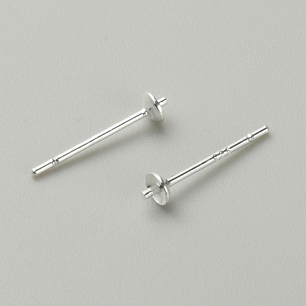 

PandaHall 925 Sterling Silver Pearl Cup Stud Earring Findings, Earring Posts for Half Drilled Beads, Silver, 13x3mm, Pin: 0.8mm and 0.9mm...