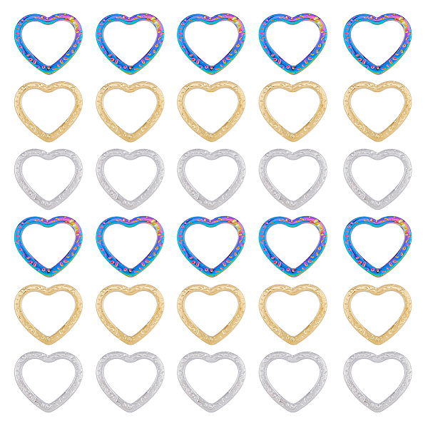 

PandaHall DICOSMETIC 30Pcs 3 Colors 304 Stainless Steel Linking Ring, Hammered, Heart, Mixed Color, 16.5x18x1.5mm, Inner Diameter: 10.5x14mm...