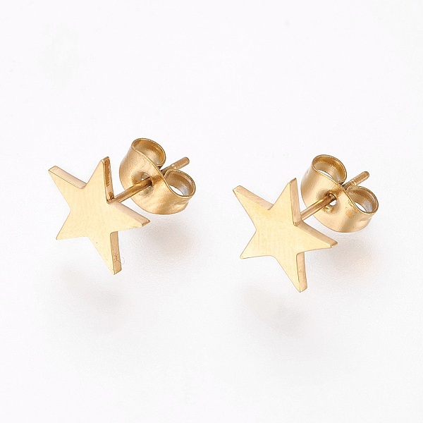 

PandaHall Star 304 Stainless Steel Stud Earrings, Hypoallergenic Earrings, Golden, 9.5x9.5x1.2mm, Pin: 0.6mm 304 Stainless Steel Star