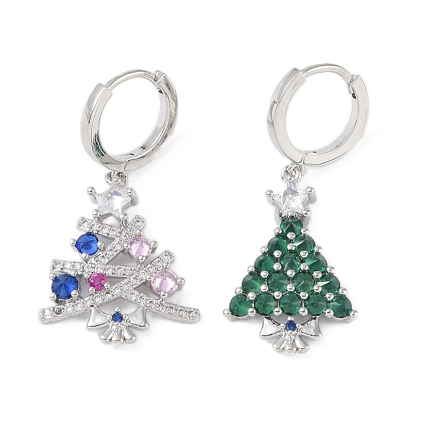 

PandaHall Christmas Tree Brass Pave Colorful Cubic Zirconia Dangle Asymmetrical Earrings, 304 Stainless Steel Huggie Hoop Earrings for Women...