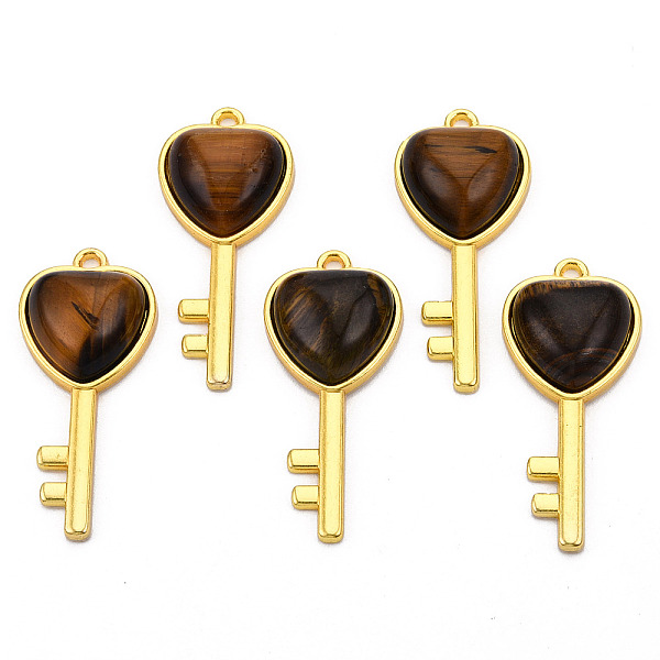 

PandaHall Natural Tiger Eye Gemstone Pendants, with Light Gold Plated Brass Findings, Key with Heart Charm, 38x17x6.5~7mm, Hole: 1.8mm Tiger...