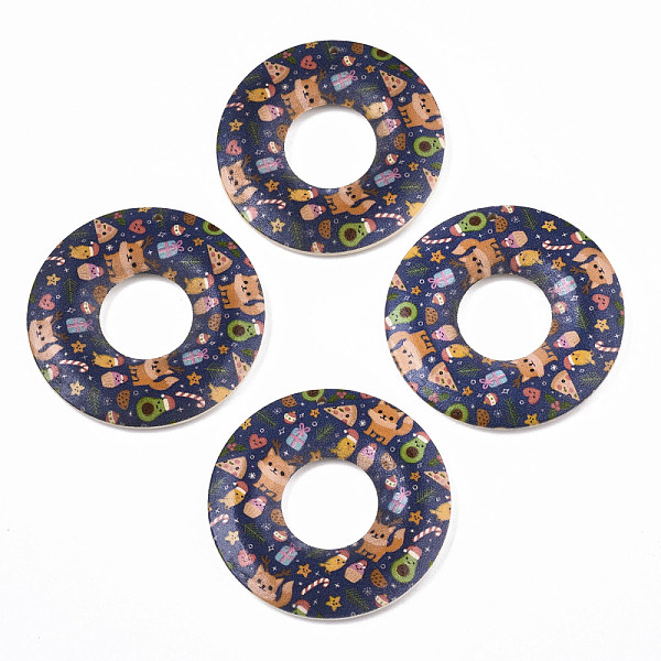 

PandaHall Printed Wood Pendants, Donut with Cat Pattern, Marine Blue, 45x5mm, Hole: 1.6mm Wood Donut Blue
