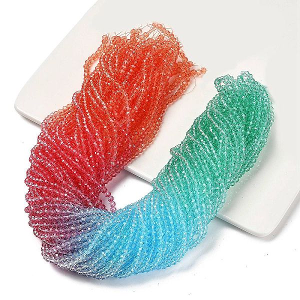 

PandaHall Transparent Painted Glass Beads Strands, Faceted, Rondelle, Colorful, 4.5x3.6mm, Hole: 0.8mm, about 120pcs/strand, 16.54''(42cm)...