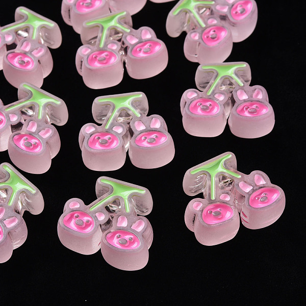 

PandaHall Transparent Acrylic Beads, with Enamel, Frosted, Cherry with Bear & Rabbit, Pink, 22.5x26x9mm, Hole: 3mm Acrylic Fruit Pink