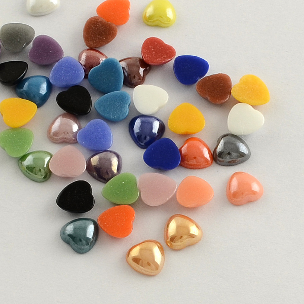 

PandaHall Pearlized Plated Opaque Glass Cabochons, Heart, Mixed Color, 11~12x11~12x4.5mm Glass Heart Multicolor