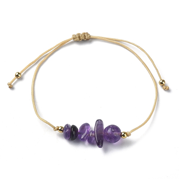 

PandaHall Natural Amethyst Chips Braided Bead Bracelets, Nylon Cords Adjustable Bracelet, Inner Diameter: 3-1/4 inch(8.1cm) Amethyst Chip