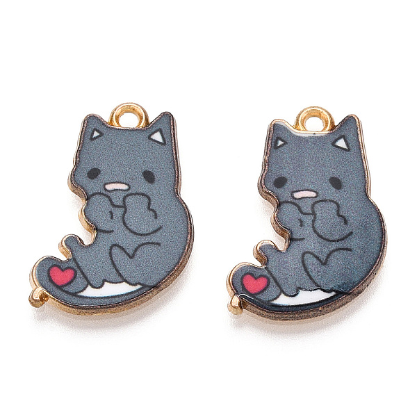 

PandaHall Rack Plating Alloy Pendants, Printed, Lead Free & Cadmium Free & Nickel Free, Cat Charm, Light Gold, Slate Gray, 21x14x2.5mm, Hole...