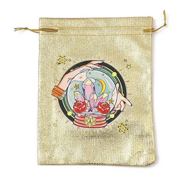 

PandaHall Rectangle Polyester Bags with Nylon Cord, Drawstring Pouches, for Gift Wrapping, Gold, Flower, 177~182x127~135x1mm Polyester...