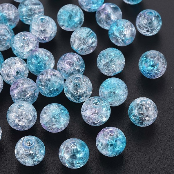 

PandaHall Transparent Crackle Acrylic Beads, Two Tone, Round, Deep Sky Blue, 10x9mm, Hole: 2mm, about 940pcs/500g Acrylic Round