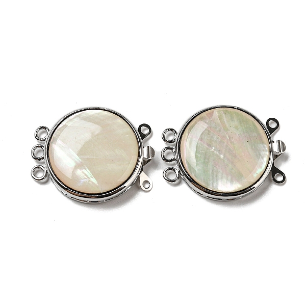 

PandaHall White Shell Box Clasp, with Alloy Loops, Flat Round, PapayaWhip, 29.5x23.5x6~6.5mm, Hole: 2mm Shell Flat Round Orange