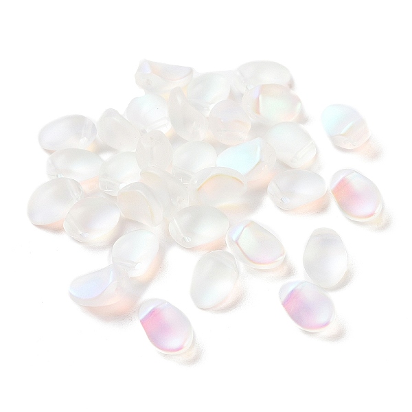 

PandaHall Transparent Frosted Czech Glass Beads, Top Drilled, Petal, Clear AB, 8x6mm Czech Glass Petaline White