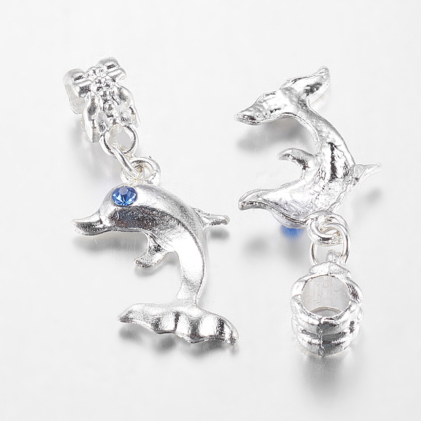 

PandaHall Alloy European Dangle Charms with Rhinestone, Dolphin, Silver Color Plated, 36x16x7mm, Hole: 5mm Alloy+Rhinestone Dolphin