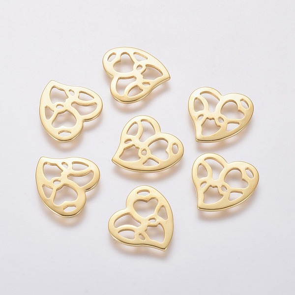 PandaHall 201 Stainless Steel Cabochons, Filling Material for Epoxy Resin Craft Art, Heart, Golden, 14x15x1mm 201 Stainless Steel Heart