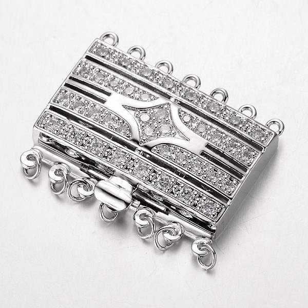 

PandaHall Brass Cubic Zirconia Box Clasps, Cadmium Free & Nickel Free & Lead Free, Rectangle, Platinum, 28x36x7.5mm, Hole: 1.5 & 2.5mm...