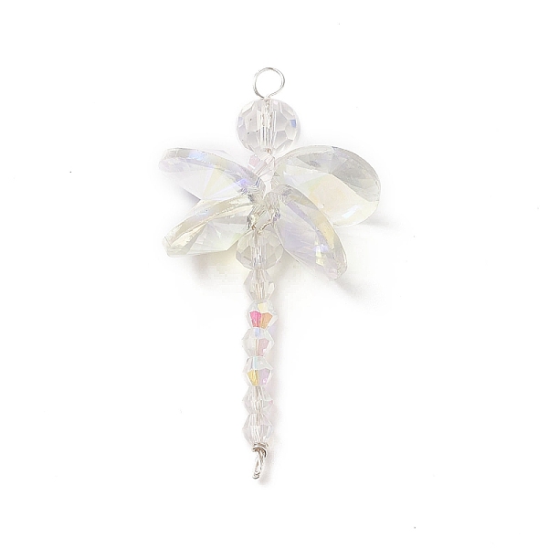 

PandaHall Dragonfly Glass Big Pendants, with Copper Jewelry Wire, Clear AB, 54.5x27x14mm, Hole: 3mm Brass+Glass Dragonfly White