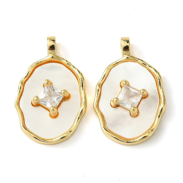 

PandaHall Brass Micro Pave Clear Cubic Zirconia Pendants, with Shell, Real 18K Gold Plated, Oval, 22x14x4.5mm, Hole: 2.5x2mm Brass+Cubic..., White