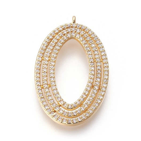 

PandaHall Brass Micro Pave Cubic Zirconia Pendants, Oval, Clear, Golden, 34x20x3mm, Hole: 1mm Brass+Cubic Zirconia Oval Clear
