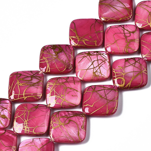 

PandaHall Natural Freshwater Shell Beads Strands, Dyed and Drawbench, Rhombus, Cerise, 21x21x4~5mm, Hole: 0.6mm, about 18pcs/strand, 14.65..., Red