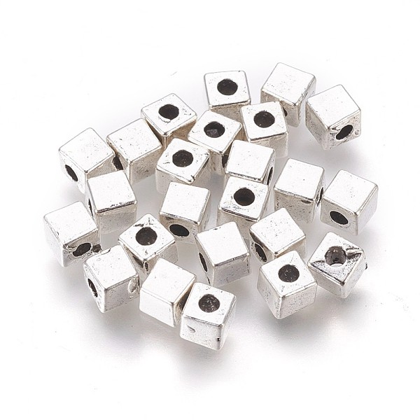 

PandaHall Tibetan Style Spacer Beads, Lead Free & Cadmium Free & Nickel Free, Cube, Antique Silver Color, 4x4x4mm, Hole: 2mm Alloy Cube