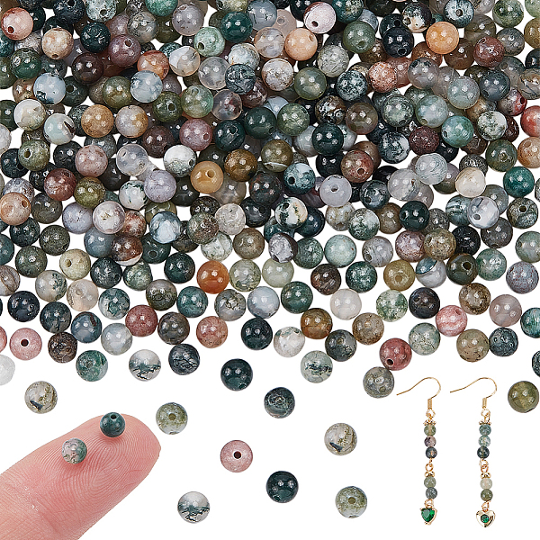 Natur Indien Achat Perlen Stränge, Runde, 4 mm, Bohrung: 1 mm, ca. 83-90 Stk. / Strang, 15 Zoll (38.1 cm), 5 Stränge / Satz